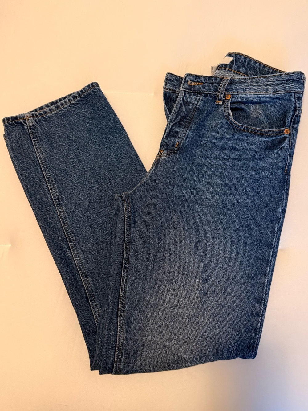 H&M Women's Straight Leg Jeans in Dark Blue Denim